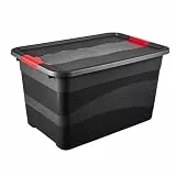 keeeper Transportbehälter mit Deckel und Schiebeverschluss, Extra Stabil, 59,5 x 39,5 x 34 cm, 52 l, Eckhart, Graphit Grau, Pastellrosa