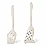 Herogo Pfannenwender Set, 2 Stück Silikon Geschlitzt Wender Pfannenwender zum Kochen, Hitzebeständig Küchenhelfer Spachtel zum Flip Fisch Eier Pfannkuchen, Antihaft, Spülmaschinengeeignet, Khaki