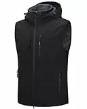 33,000ft Weste Herren Outdoor Wasserdichte Softshell Ärmellose Jacke Bodywarmer Fleece Weste mit Kapuze Full Zip Softshellweste Schwarz XL