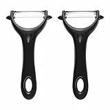 2 Stück Universalschäler Edelstahl, 14,5×7,5cm Schwarz Zweischneidige Schäler Sparschäler Ergonomischer Griff für Kartoffeln Karotten Gemüse Obst