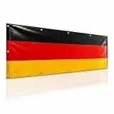 MC-Trend Balkonumrandung Deutschland 500 x 83 cm, Deutschland Fahne Balkon Sichtschutz mit Metallösen & 32 Kabelbindern, XXL Balkonfahne für Geländer Zaun Garten Flagge Fußball Fanartikel