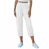 KOG 3/4 Hose Damen Leinenhose Casual Sommerhosen Leinen Cargohosen Musselin Teenager Mädchen Jogginghosen Einfarbig 2026 Langlaufhose Relaxhose Sporthose Lockere Boho Hose Weiß L
