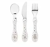 LÄSSIG Kinderbesteck Set 3-teilig Löffel Gabel Messer Edelstahl Kunststoffgriff/Cutlery Tiny Farmer Sheep/Goose