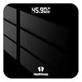 Healthkeep Personenwaage, Körperwaage mit Hochpräzisions-Sensoren, Personen Digitalwaage mit Step-On-Technik, Gewichtswaage aus Sicherheitsglas, Schwarz