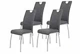 Hela Tische, 4er Set Esszimmerstuhl Andrea, Bezug Kunstleder Grau, Rundrohgestell Chrom, 100x43x64 cm