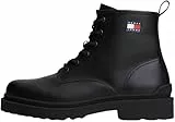TOMMY JEANS Herren Mid Boot Stiefel Lace Up Rubberized aus Leder, Schwarz (Black), 43