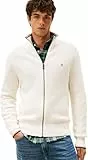 Tommy Hilfiger Herren Pullover mit Reißverschluss Rib Zip Through mit Stehkragen, Elfenbein (Ivory Petal), M