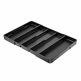 Kitsure Küchenschubladen-Organizer, Premium-Tablett für Messer, Gabel und Löffel zur ordentlichen Aufbewahrung in der Schublade, 5 Fächer, Schwarz, 35.8 x 3.6 x 29.2~51.7 cm
