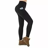 ineepor Thermo Leggings Damen Thermoleggings Damen Winter Gefüttert Leggins mit Fleece Outdoor wasserdichte Taschen Hohe Taille Yoga Sport