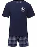 Timone Herren Schlafanzug TI30-108 (Marineblau/Kariert7, S)