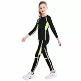 linboo Mädchen Sportanzug 2tlg Yoga Anzug mit Langen Ärmeln und Hosen, Elastisch, Outdoor eng anliegende Tanz- und Fitnessbekleidung für Kinder, Grün, Herstellergröße：110 Geeignete 104-110
