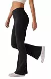 Glacspyg Damen Hose High Waist Schlaghose Bootcut Flared Yogahose Bauchtraining Elastische Freizeit Laufhose Schwarz L