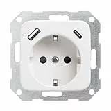 230 V Steckdose mit USB-A & USB-C, max. 3.400 mA, Wandsteckdose Unterputz, passend für BUSCH-JAEGER Reflex SI 214, Alpinweiß, Weiß