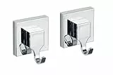 WENKO Vacuum-Loc® Wandhaken Quadro, 2er Set, Handtuchhaken für Badezimmer und Küche, Vakuum-Befestigung – ohne Bohren, Handtuchhalter aus Kunststoff, Maße je Haken: 6 x 7 x 5 cm