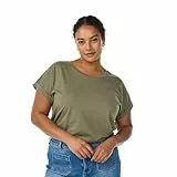 Zizzi Damen T-Shirt aus Baumwollmix - Plus Size Damen mit Rundhals, Kurzarm mit Umschlag und Relaxed Fit, Basic Oberteil für Alltag, Büro und Freizeit