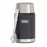 Thermos ICON Thermobehälter für Essen dunkelgrau 0,71l - hält Speisen 14h heiß & 24h kalt, Edelstahl, absolut dicht, mit klappbarem Löffel, BPA-frei