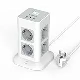 TESSAN 8 Fach Mehrfachsteckdose mit USB C, Steckdosenleiste Überspannungsschutz 1700J, 3 USB Mehrfachstecker, Mehrfachsteckdose mit Schalter, 2M Verlängerungskabel, 3600W Steckdosenturm