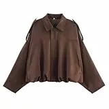 Wildlederjacke Damen Kurz,Oversized Bomberjacke aus weichem Kunstwildleder mit Fleece-Futter,Kurze Jacke Mit Durchgehendem Reißverschluss und Revers,Suede Jacket Women für Herbst Übergangszeit