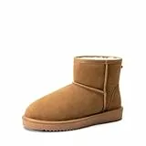 DREAM PAIRS Winterstiefel Schneestiefel für Damen Echtes Wildleder Wasserabweisend Rutschfest Warme Slip-On Memory-Schaum Komfort Knöchelstiefel FuzzyClassic,Size 40,Chestnut,SDSB2432W