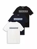 TOM TAILOR Denim Herren Triplepack T-Shirt mit Print, Black, XXL