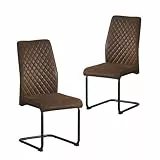 B&D home® Esszimmerstühle Theo 2er-Set – gepolsterte Freischwinger mit Rautensteppung, Wildlederoptik Braun, ergonomische Sitzfläche, schwarzes Metallgestell, Industrial Design für Küche & Esszimmer