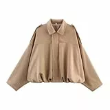 Odizli Wildlederjacke Damen Frühjahr Herbst Oversized Suede Jacket Bomberjacke Übergangsjacke Lederjacke Herbstjacke Winterjacke Kurz Trenchcoat Khaki S