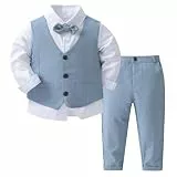 Rswnyirn Baby Anzug Jungen Hochzeit Taufe Smoking Outfit 3tlg. Taufanzug Taufbekleidung Hemd mit Anzugweste Hose Festlich Outfit Hellblau 80-86