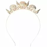 Minkissy Muschel Haarschmuck Gold Muschel Krone Muschelkopf Diadem Muschel Stirnband Muschel Kopfschmuck für Damen Strandparty Mädchen Haarschmuck Für Den Sommer