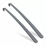 Relaxdays Schuhlöffel 2er Set, 58 cm lang, Schuhanzieher Metall, stabil, Aufhänger, Schuhanziehhilfe für Schuhe, grau