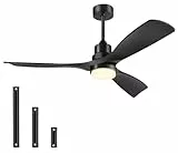 Forrovenco Schwarz Deckenventilator mit Beleuchtung und Fernbedienung, Leise DC Motor, 132 cm/52 Zoll, 3 Flügel, Timer, 6 Geschwindigkeiten, ETL-gelistet, Sommer Winterbetrieb für Indoor Wohnzimmer