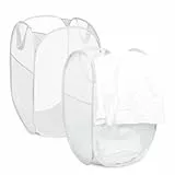 Pop-Up-Wäschekörbe, 2 Stück Faltbarer Laundry Basket Mesh, 75L Faltbarer Wäschekorb aus Mesh, Atmungsaktiver Wabennetz-Wäschekorb für Kinderzimmer College Dorm Camping und Reisen(Weiß)