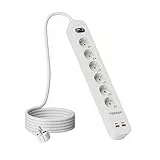 TESSAN Flachstecker Mehrfachsteckdose, 6 Fach Steckdosenleiste mit 2 USB C (20W) und 2 USB A, Flachstecker Verteilersteckdose mit Verlängerungskabel 5M, Mehrfachstecker Steckerleiste mit Schalter