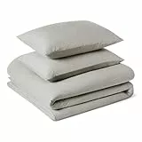 Amazon Basics Bettwäsche-Set, Vorgewaschene Mikrofaser, Extra Weich mit Knitter-Look, Bügelfrei, Bettbezug 240cm x 220cm & 2 Kissenbezüge 50cm x 80cm, 3-teilig, Grau