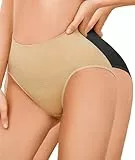 SIMIYA Shapewear Damen Bauchweg Unterhose Slips Bauchkontroll String Tanga Miederhose Hohe Taille Miederpants Elastisch Body Shaper Höschen Nahtlose Unterwäsche Formender(Schwarz+Beige, L)
