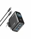 Anker 100W USB C Ladegerät, Laptop Ladegerät, kompaktes 3-Port GaN Wandladegerät, Smart Display, Touch-Steuerung, Für MacBook, iPad, iPhone 17/16/15 Serie (USB-C Kabel inklusive)