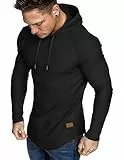 JMIERR Herren Muskel Hoodies Langarm Slim Fitted Longline Sweatshirt Athletische Fleece Fallen Pullover Shirts Schwarz M