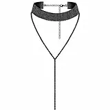 JewelryWe Schmuck Frauen Damen Multi Reihen Strass Choker Halskette Pullover Lange Kette mit Anhänger Halsband, Farben: schwarz