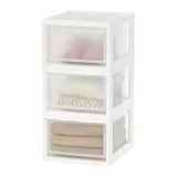 Iris Ohyama, Stapelbare Aufbewahrungsschublade, Schubladenbox aus Kunststoff, 13,7L, 3er-Set, Weiß, Stapelbar, Transparent, für Snacks, Medikamente, Schreibwaren, Bastelbedarf, BPA-frei, MSD-2