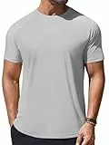 PINSPARK Sport Tshirts Herren Funktionsshirt UPF 50+ UV Schutz Schnelltrocknend Sportshirt Kurzarm Laufshirt Atmungsaktiv Trainingsshirt Outdoor Workout Fitness Oberteil Hellgrau M