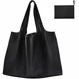 FenFang Einkaufstasche Faltbar Groß, Einkaufsbeutel Stoff Wiederverwendbare, Mehrwegtasche Umweltfreundlich Faltbare Tasche Leichte Schnelltrocknend für Einkauf Reise Ausflug (Pures Schwarz)