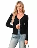 YesFashion Damen Strickjacke Elegant Langarm V Ausschnitt Knopfleiste Strick Cardigan Leicht Strickmantel Schwarz L