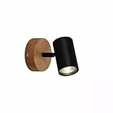 BRILONER - Wandleuchte Innen schwenkbar, Vintage, Holzbasis, Wandlampe innen, Wandstrahler, Wandlicht, Wandbeleuchtung, Schlafzimmer, Flurlampe, Wall Light, 11x11x15,7 cm, Schwarz-Gold