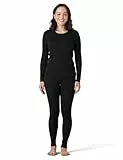 LAPASA Damen 100% Merinowolle Thermounterwäsche Sets, Premium Merino Wolle extra warm Unterhemd Langarmshirt & Thermo Unterhosen Leggings (L91), Schwarz (Extra warm), XL