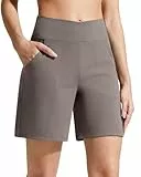 G4Free EverGoing Sporthose Damen Kurz 6' Cross High Waist Sommer Casual Kurze Hose Shorts Bequem Radlerhose mit Taschen(Taupe,M)