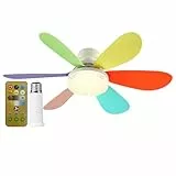Starnearby 52cm Deckenventilator mit Beleuchtung und Fernbedienung Leise, 40W Deckenlampe mit Ventilator, E27 Dimmbarer LED Lampe mit Ventilator und Timer für Schlafzimmer Wohnzimmer (Bunt B, 52 cm)