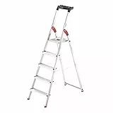 Hailo L60 StandardLine Alu-Sicherheits-Stehleiter , Leiter 5 Stufen belastbar bis 150 kg , stabile Holmführung , Stehleiter mit Ablage , klappbare Aluleiter made in Germany , Leiter rostfrei , silber