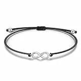 NINAWSIH Armband Unendlichkeitszeichen Infinity Damen Muttertagsgeschenk für Mama Echt Silber Lederarmband Glücksbringer Geschenk zum Geburtstag Weihnachten für Frau Freundin Tochter Schwester Oma