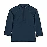 Sterntaler Badeshirt langarm uni – UV-Schutz 50+ Schwimmshirt – Unisex Beachwear schnelltrocknend – Kinder Rashguard mit Reißverschluss & Kinnschutz – marine, Größe 116