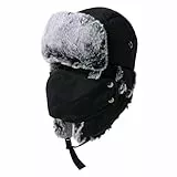 Comhats Herren Wasserdichter Fliegermütze Winter Warme Fellmütze Trappermütze Pelzmütze Wintermütze A69265_Schwarz L