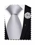 Hi-Tie 177,8 cm extra lange Krawatten für Herren, Seide, Herren, lange Krawatten und Einstecktuch, Manschettenknöpfe, Clipnadel-Set, Krawatte für Business, silber, 63''(160cm)